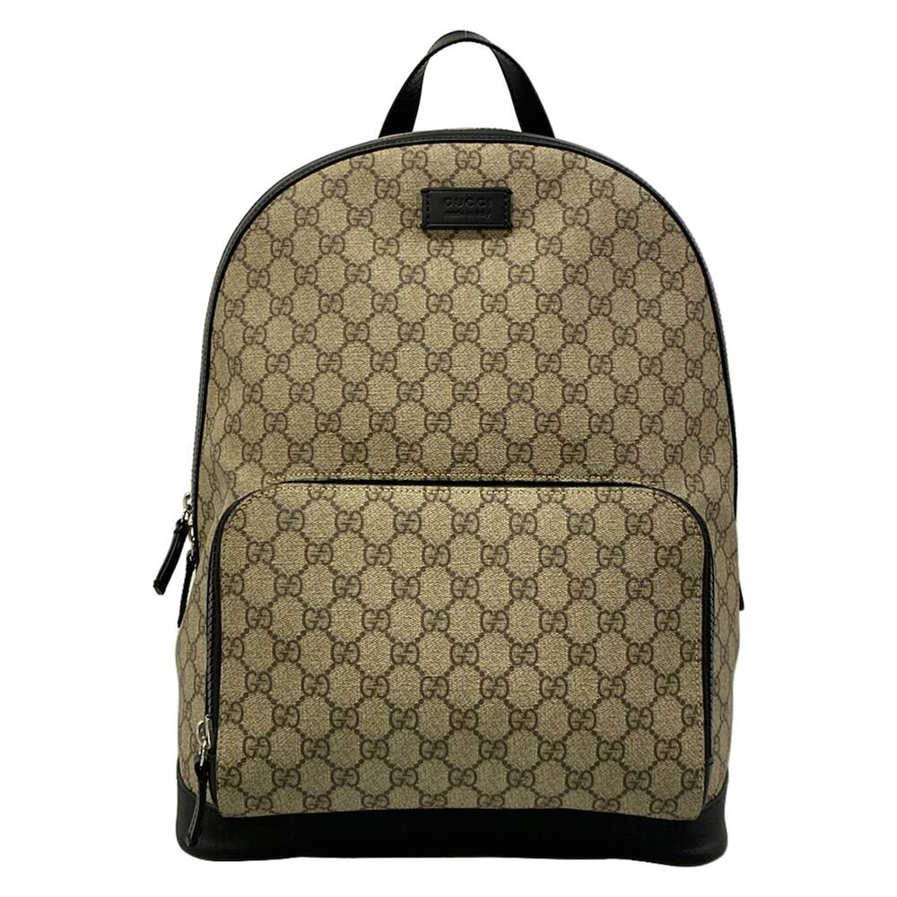 Gucci GG Supreme Backpack 406370 Beige Black PVC Leather